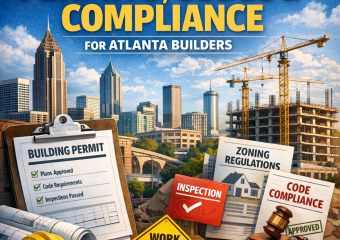 Cover of the 2026 Atlanta building permits guide, featuring a construction site and city skyline.