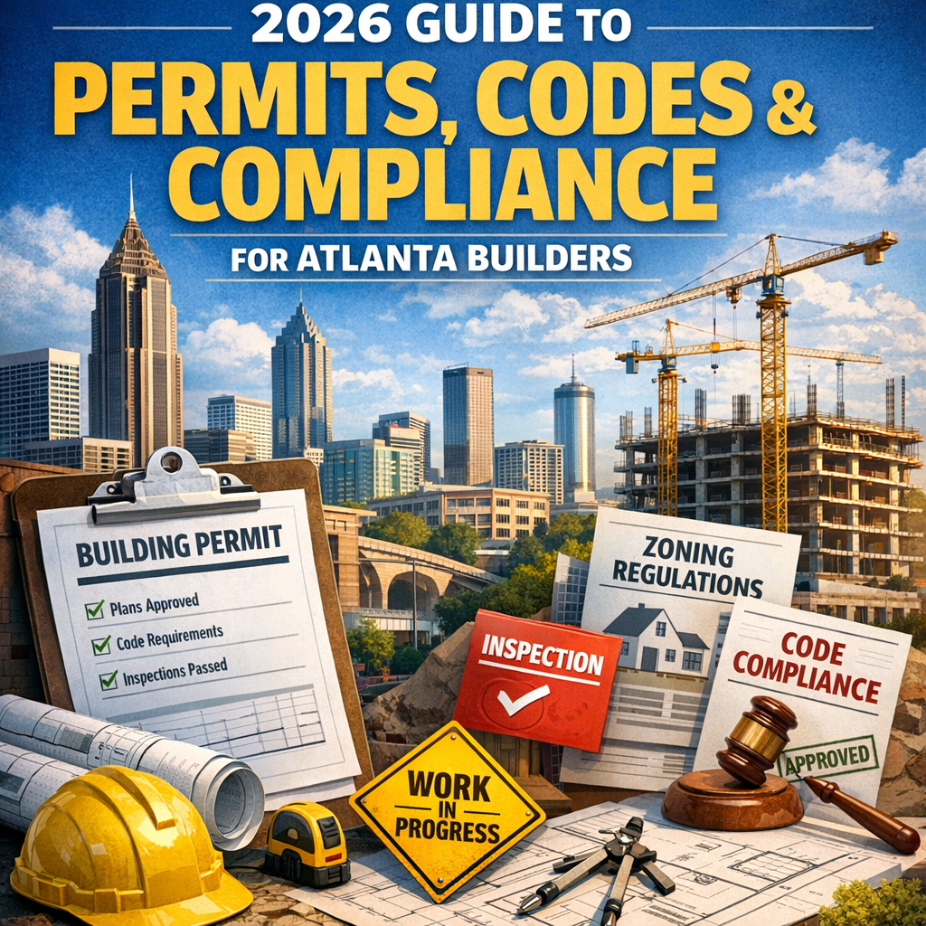 Cover of the 2026 Atlanta building permits guide, featuring a construction site and city skyline.