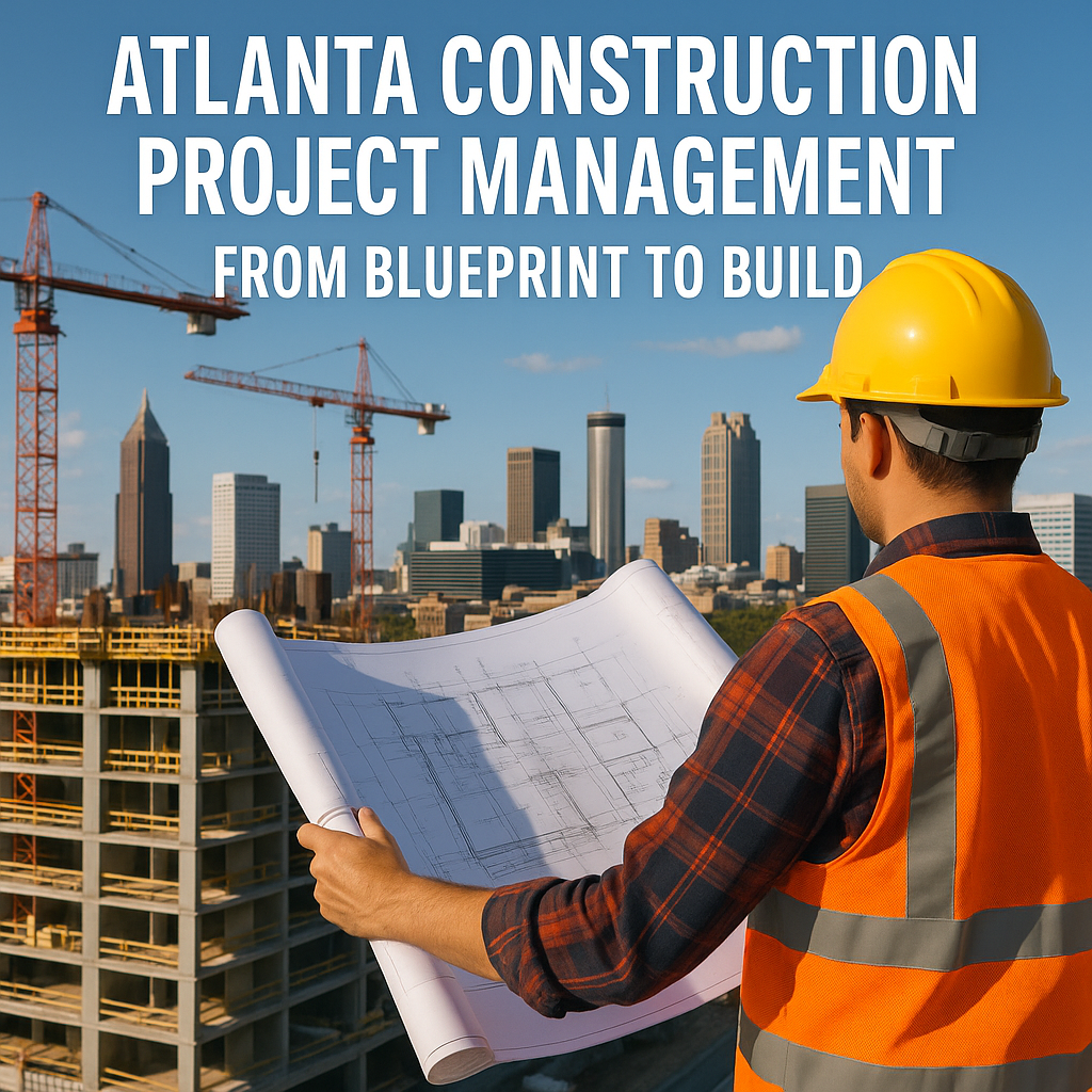 Aerial view of a bustling Atlanta construction site with cranes and skyscrapers in development.