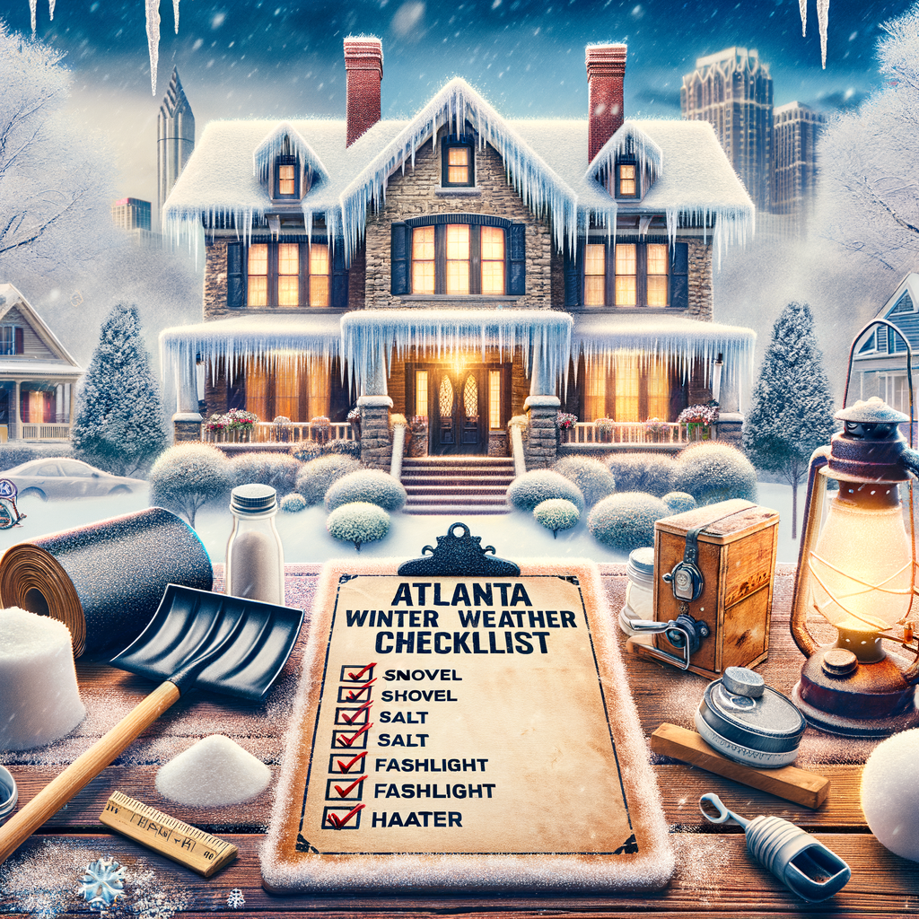 Cozy house covered in snow with Atlanta winter weather checklist for homeowners in Alpharetta and nearby cities.