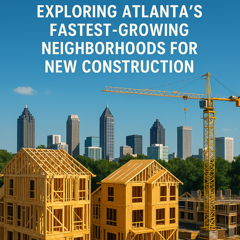 New construction homes in Atlanta with a crane and city skyline in the background.