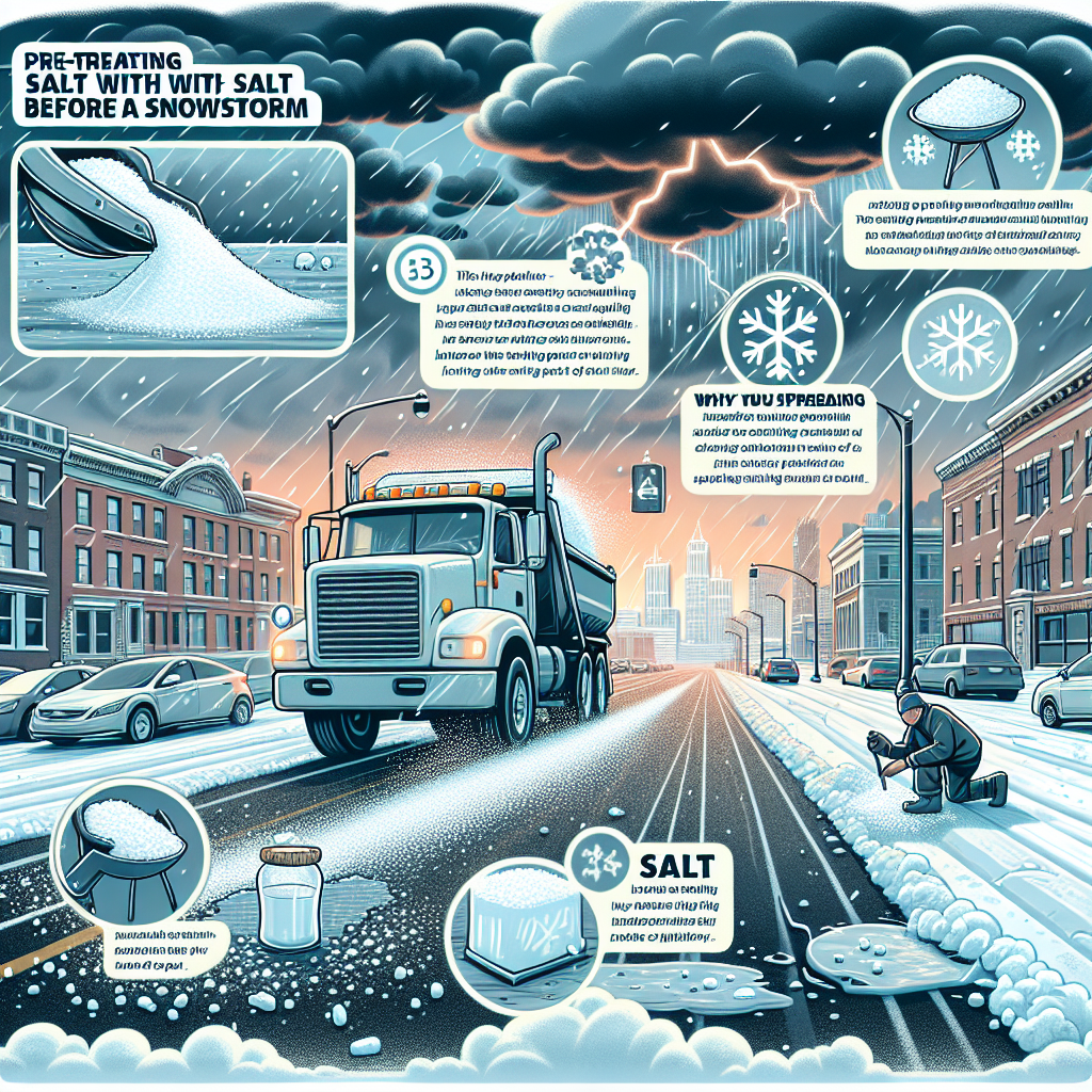 Illustration showing how pre-treating roads with salt before a snowstorm prevents ice buildup and improves safety.