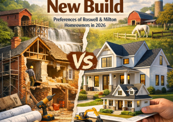 Bar graph comparing renovation and new build preferences among Roswell and Milton homeowners in 2026.