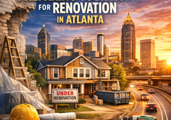 "Atlanta skyline with overlaid text about preparing for home renovation."
