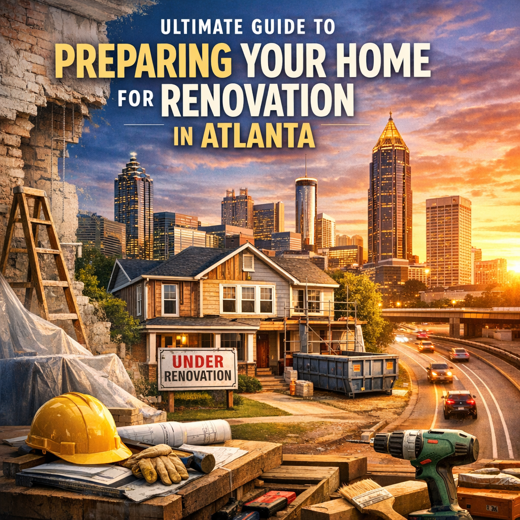 "Atlanta skyline with overlaid text about preparing for home renovation."