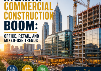 Atlanta skyline with cranes and new office, retail, and mixed-use construction projects