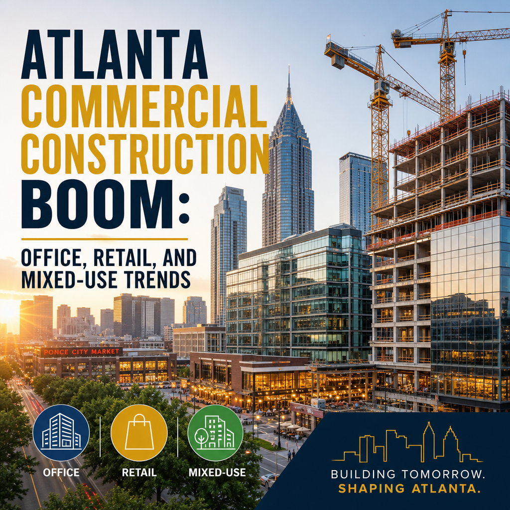 Atlanta skyline with cranes and new office, retail, and mixed-use construction projects
