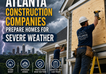Atlanta construction workers boarding up a home to prepare for severe weather in Atlanta