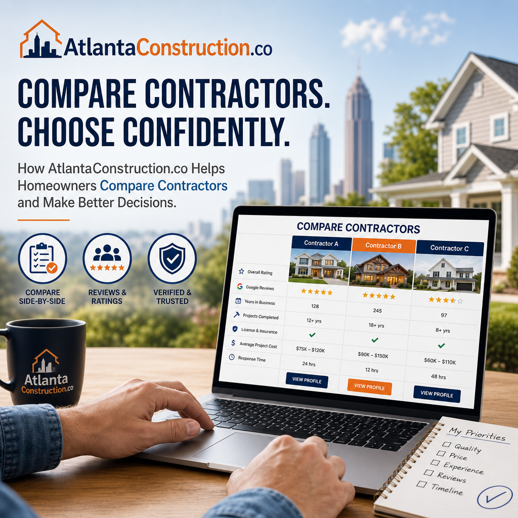 Homeowners compare contractors side by side using reviews and verified ratings on AtlantaConstruction.co.