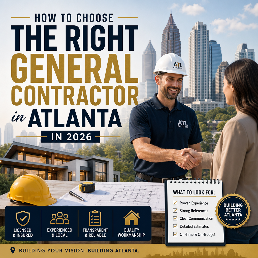 General contractor in Atlanta reviewing a checklist for licensing, experience, transparency, and workmanship.