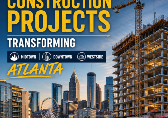 Atlanta skyline with cranes and high-rise construction projects in Midtown, Downtown, and Westside.