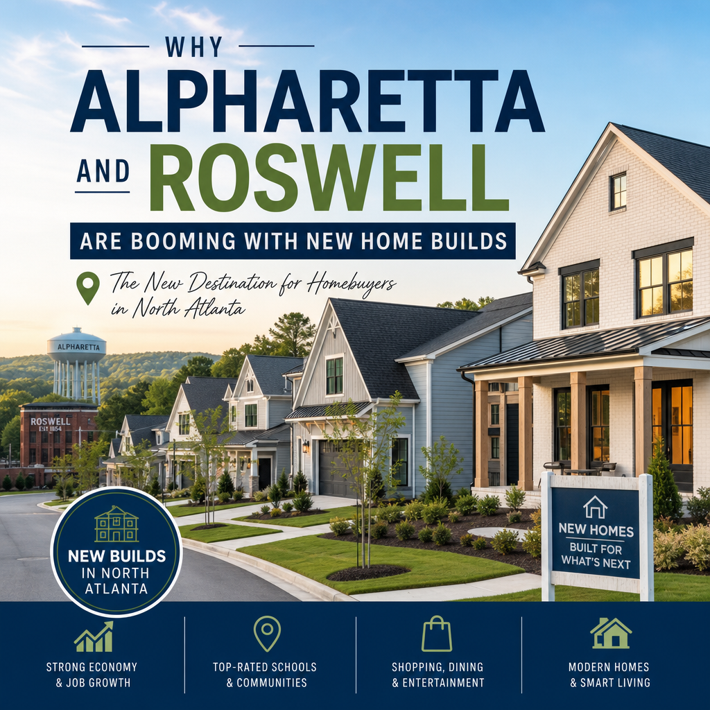 New homes in Alpharetta and Roswell, North Atlanta, with modern suburban living and growth