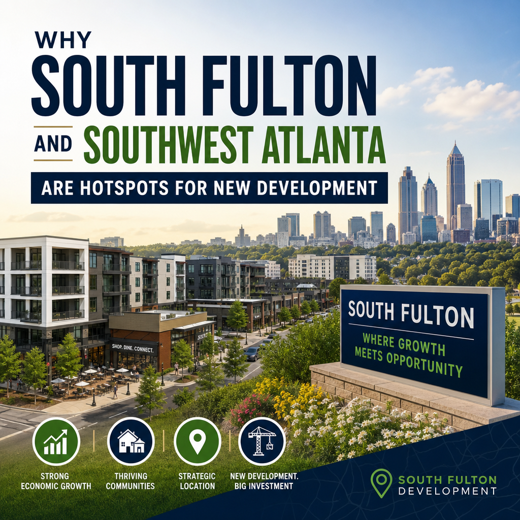 Map highlighting South Fulton and Southwest Atlanta as prime development hotspots with growth and strategic location